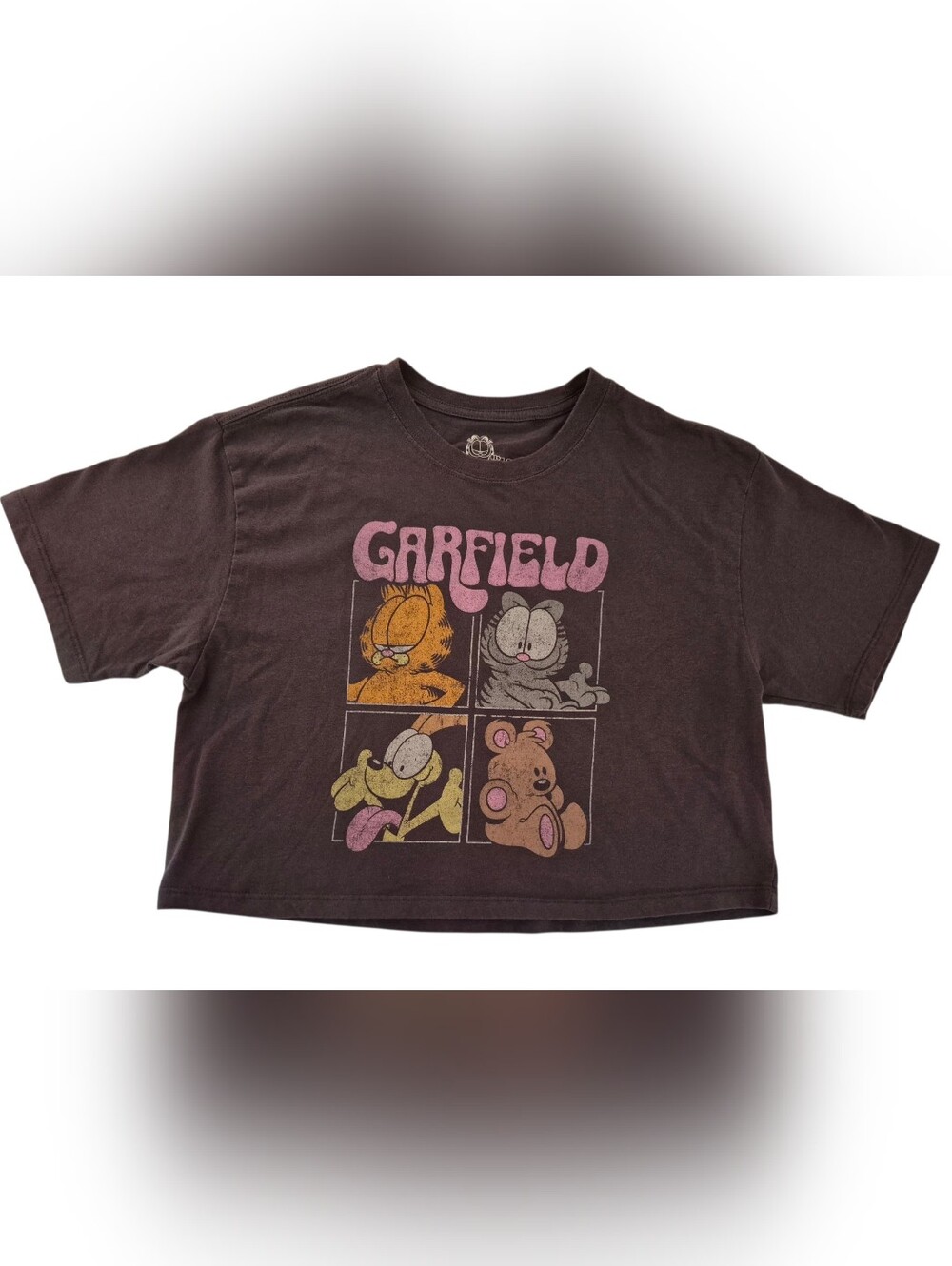 Gray Garfield T-shirt Graphic Cropped Top Tee Shirt